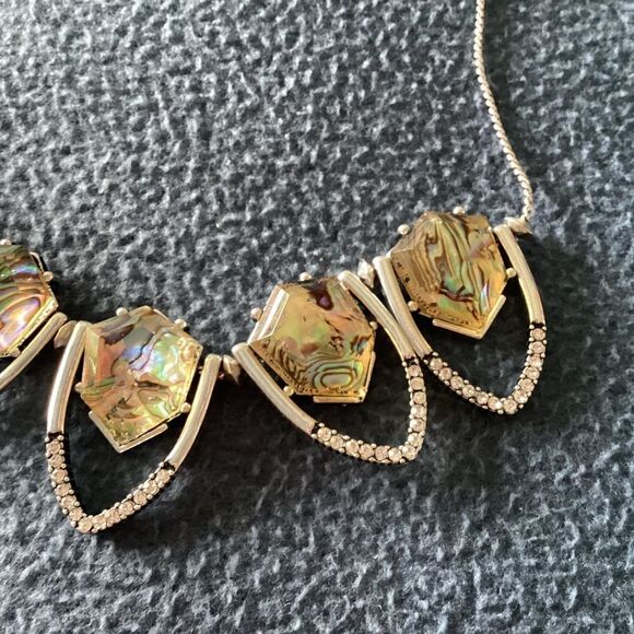 Faux abalone and rhinestone necklace.  J0250 - Picture 2 of 8